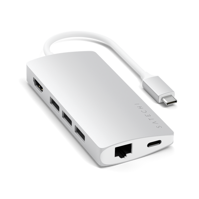 Adaptador Satechi Multi Portas USB-C 4K Com Ethernet V2 - Prata