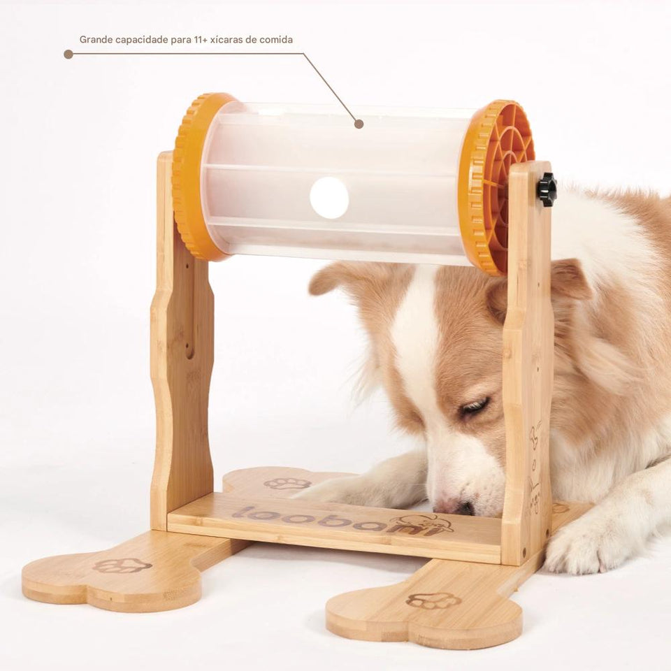 Brinquedo Loobani Alimentador Interativo para Cães Dispenser Ecológico Feito em Bambu com Garrafa Giratória