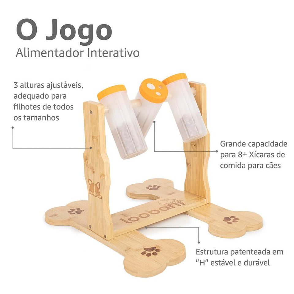 Brinquedo Loobani Alimentador Interativo para Cães Dispenser Ecológico Feito em Bambu com 3 Garrafas
