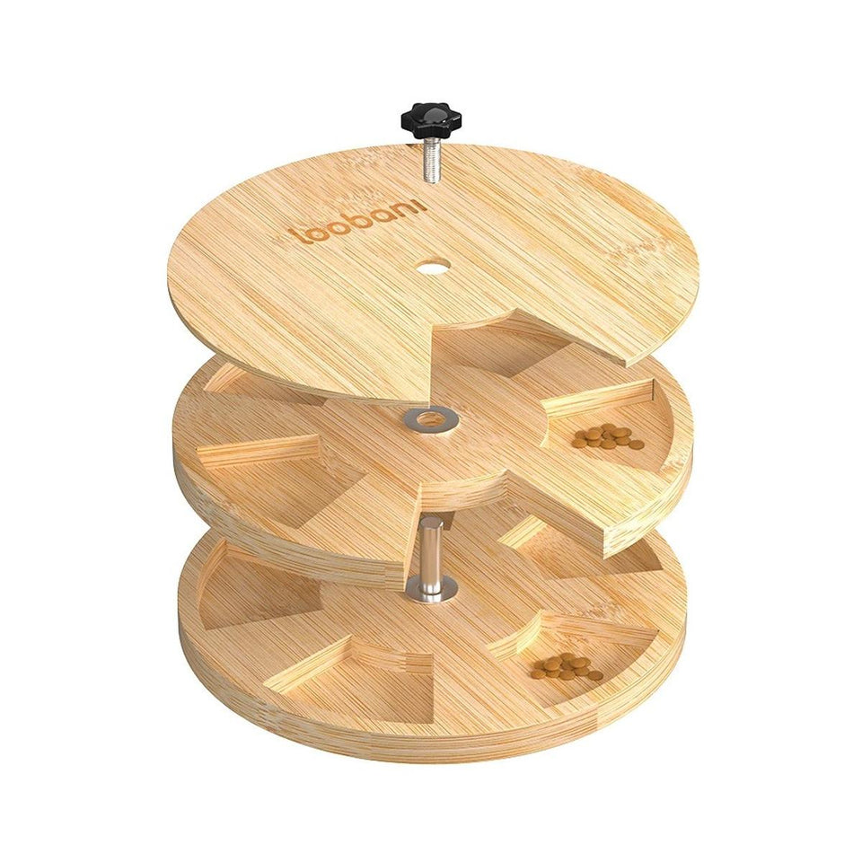 Brinquedo Loobani Alimentador Interativo para Cães Dispenser Ecológico Feito em Bambu com Mesa Giratória Dupla