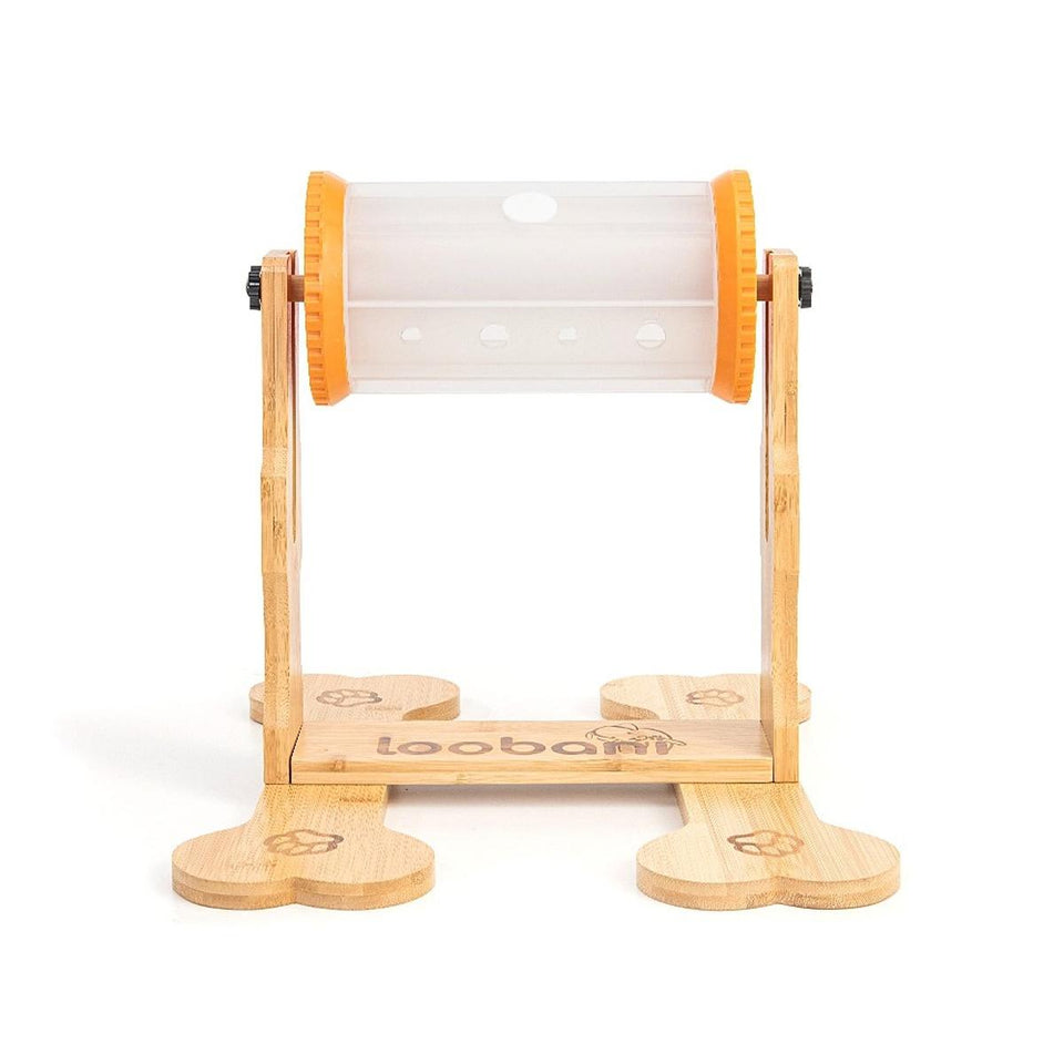 Brinquedo Loobani Alimentador Interativo para Cães Dispenser Ecológico Feito em Bambu com Garrafa Giratória