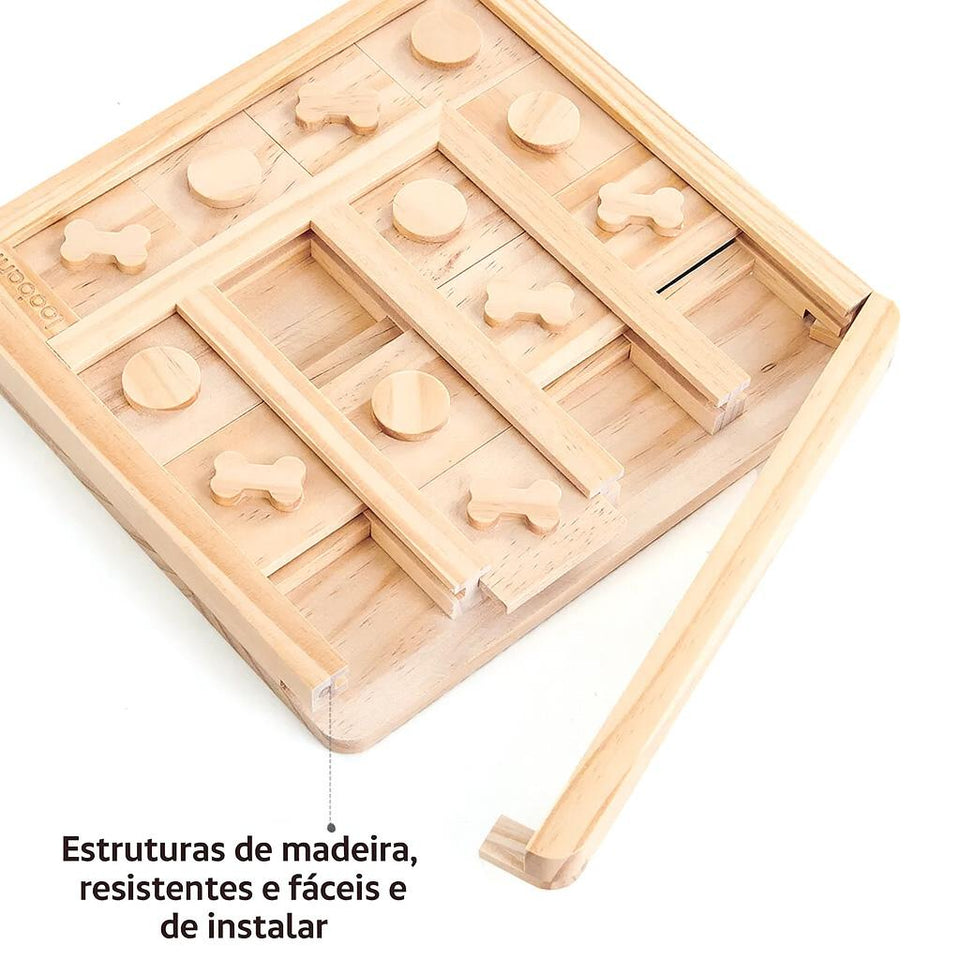 Brinquedo Loobani Alimentador Interativo para Cães Dispenser Ecológico Feito em Bambu com Labirinto Comedouro