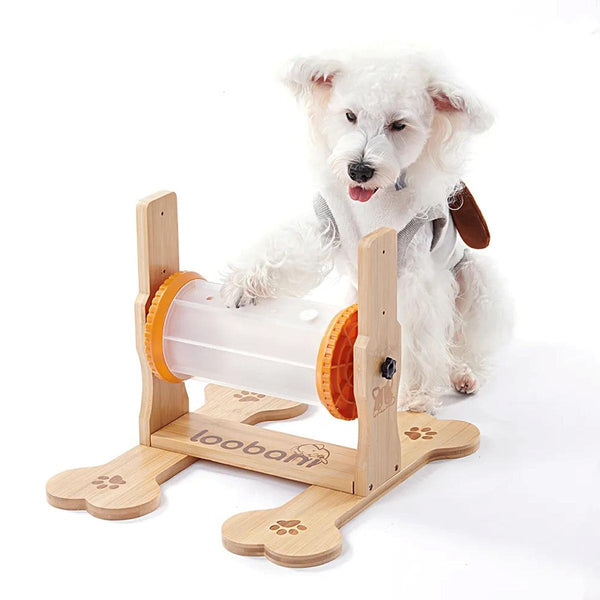 Brinquedo Loobani Alimentador Interativo para Cães Dispenser Ecológico Feito em Bambu com Garrafa Giratória