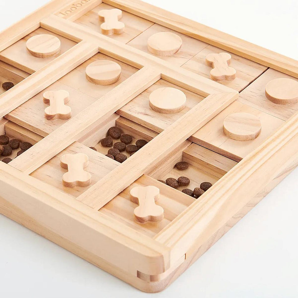 Brinquedo Loobani Alimentador Interativo para Cães Dispenser Ecológico Feito em Bambu com Labirinto Comedouro