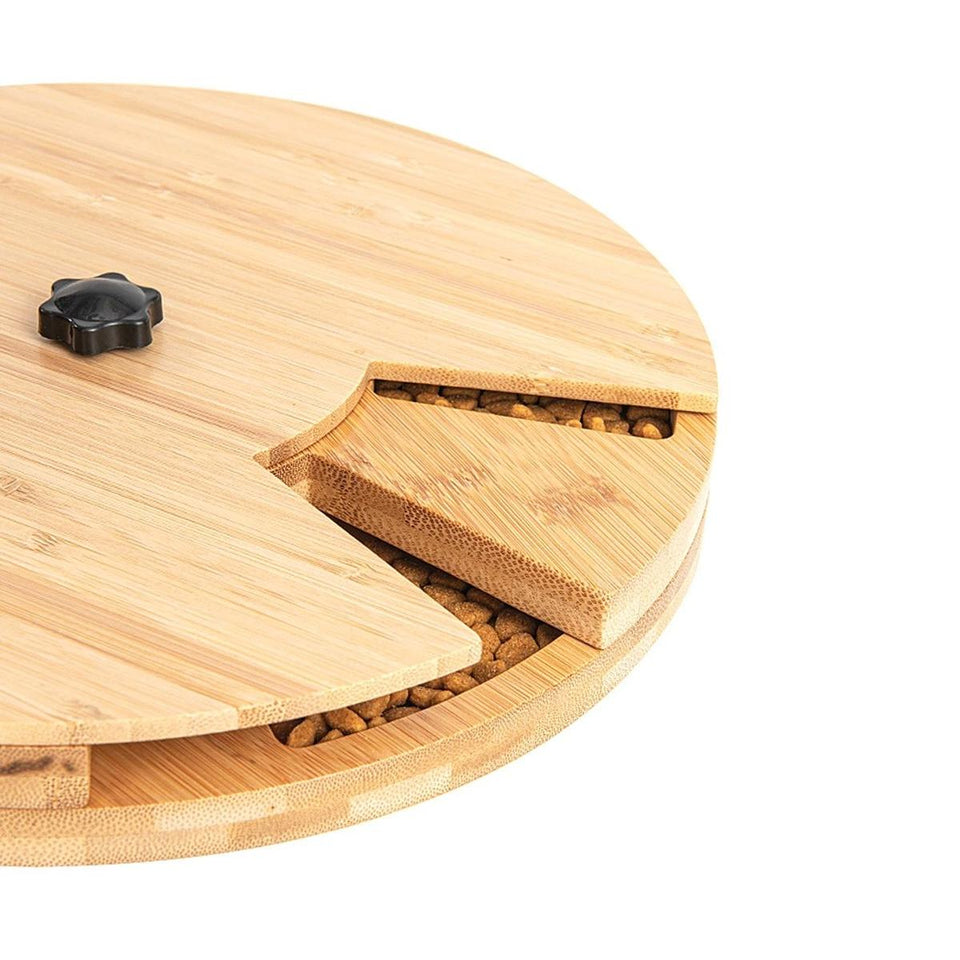 Brinquedo Loobani Alimentador Interativo para Cães Dispenser Ecológico Feito em Bambu com Mesa Giratória Dupla