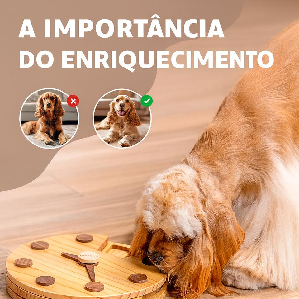Brinquedo Loobani Alimentador Interativo para Cães Dispenser Ecológico Feito em Bambu com Relógio de Parede