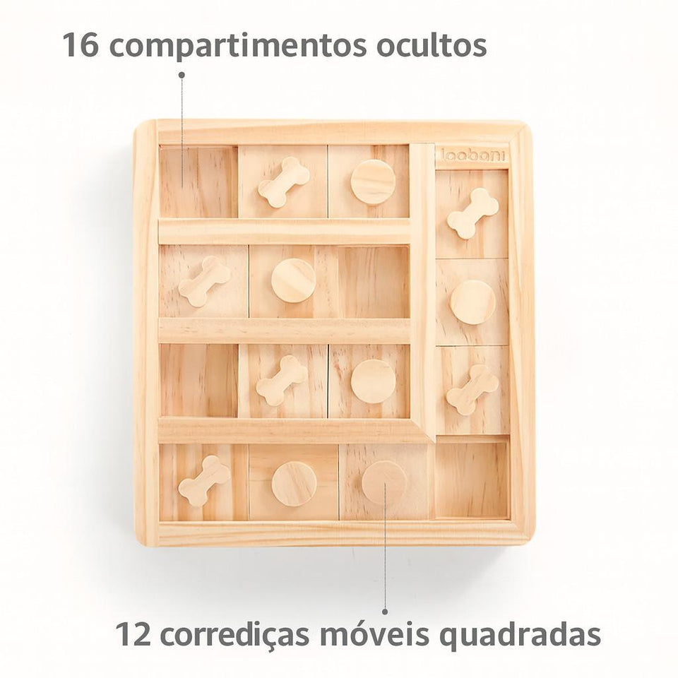 Brinquedo Loobani Alimentador Interativo para Cães Dispenser Ecológico Feito em Bambu com Labirinto Comedouro