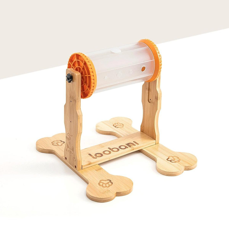 Brinquedo Loobani Alimentador Interativo para Cães Dispenser Ecológico Feito em Bambu com Garrafa Giratória