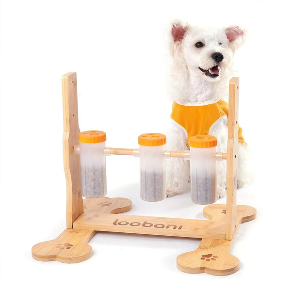 Brinquedo Loobani Alimentador Interativo para Cães Dispenser Ecológico Feito em Bambu com 3 Garrafas