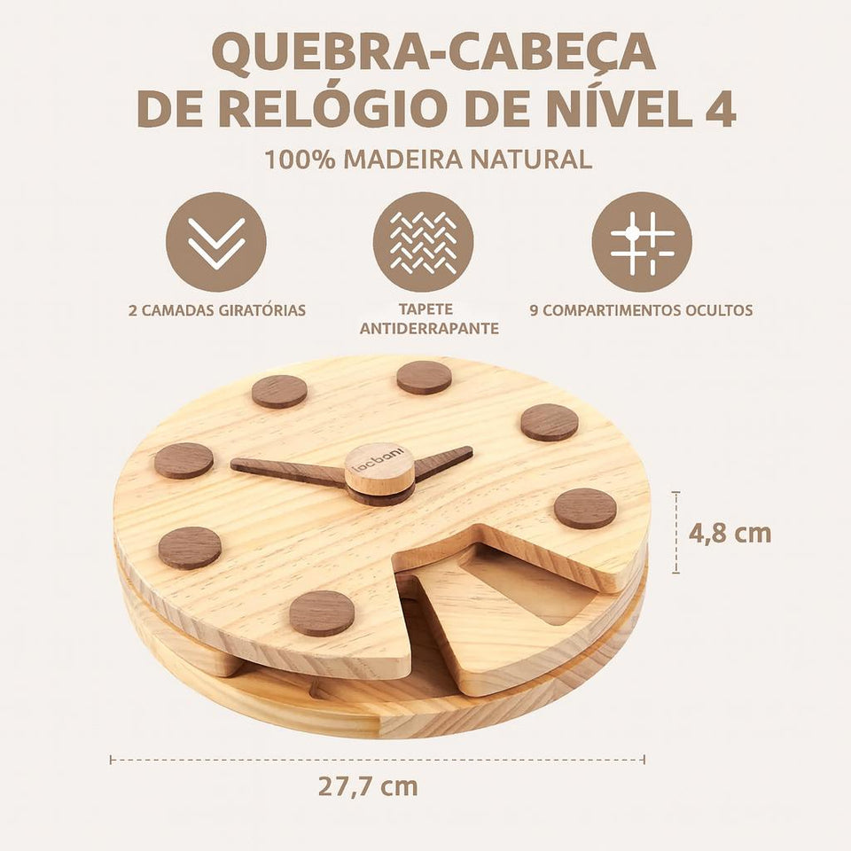 Brinquedo Loobani Alimentador Interativo para Cães Dispenser Ecológico Feito em Bambu com Relógio de Parede