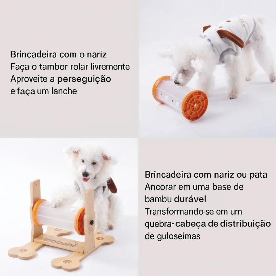 Brinquedo Loobani Alimentador Interativo para Cães Dispenser Ecológico Feito em Bambu com Garrafa Giratória
