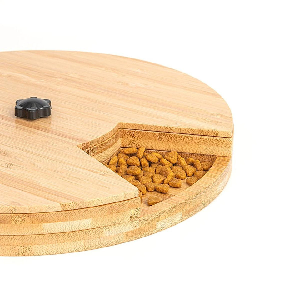 Brinquedo Loobani Alimentador Interativo para Cães Dispenser Ecológico Feito em Bambu com Mesa Giratória Dupla