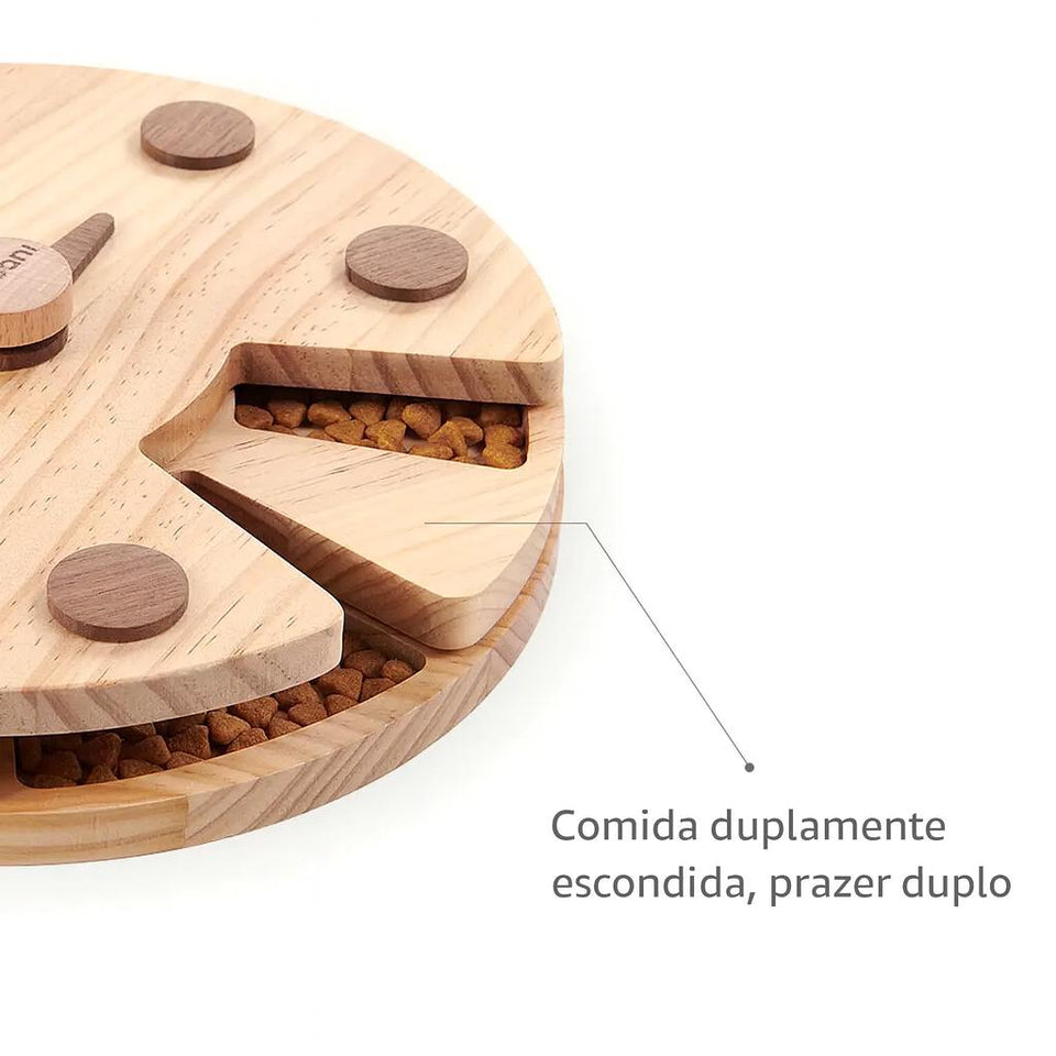 Brinquedo Loobani Alimentador Interativo para Cães Dispenser Ecológico Feito em Bambu com Relógio de Parede